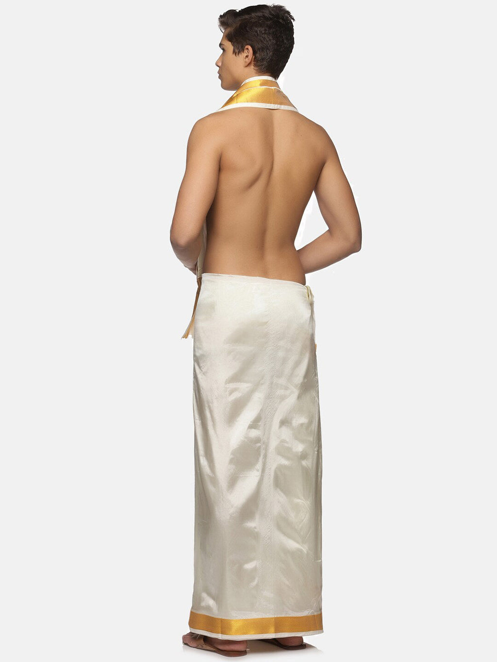 Sethukrishna Men Cream-Coloured Solid Dhoti | Grocsy