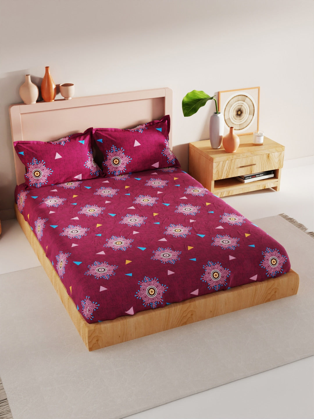 BIANCA Geo Tokyo Ethnic Motifs 200 TC King Bedsheet with 2 Pillow Covers | Grocsy