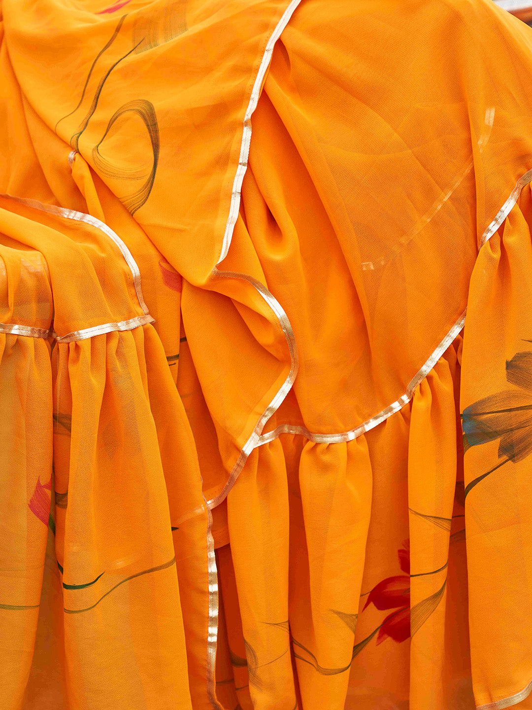 Tikhi Imli Mustard Yellow Gotta Patti Ruffles Saree | Grocsy