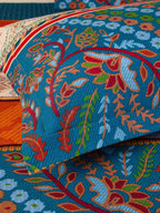 JC Collection Blue & Red Ethnic Motifs 220 TC King Bedsheet with 2 Pillow Covers | Grocsy