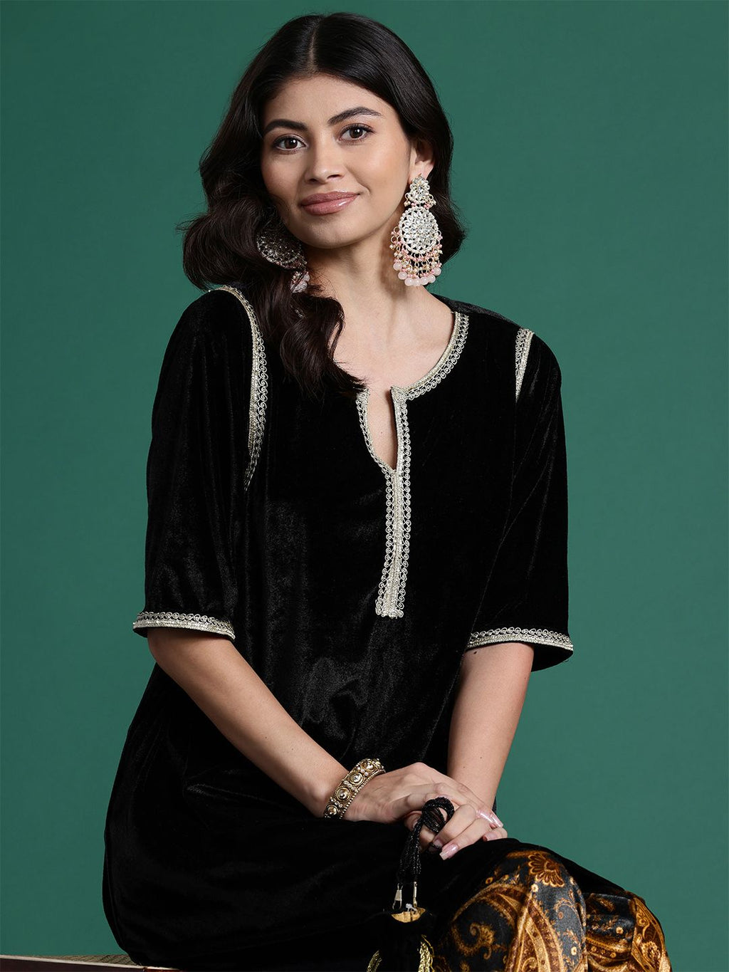 Sangria Women Velvet Gotta Patti Kurta with Salwar | Grocsy