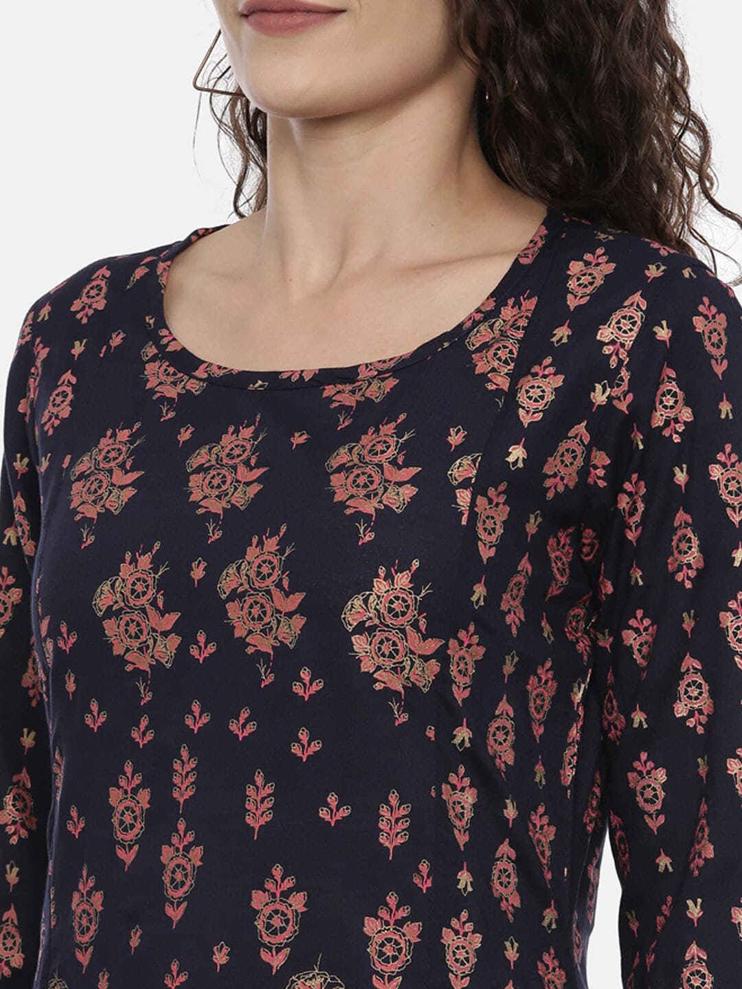 Souchii Navy Blue & Pink Printed Kurta with Palazzos | Grocsy