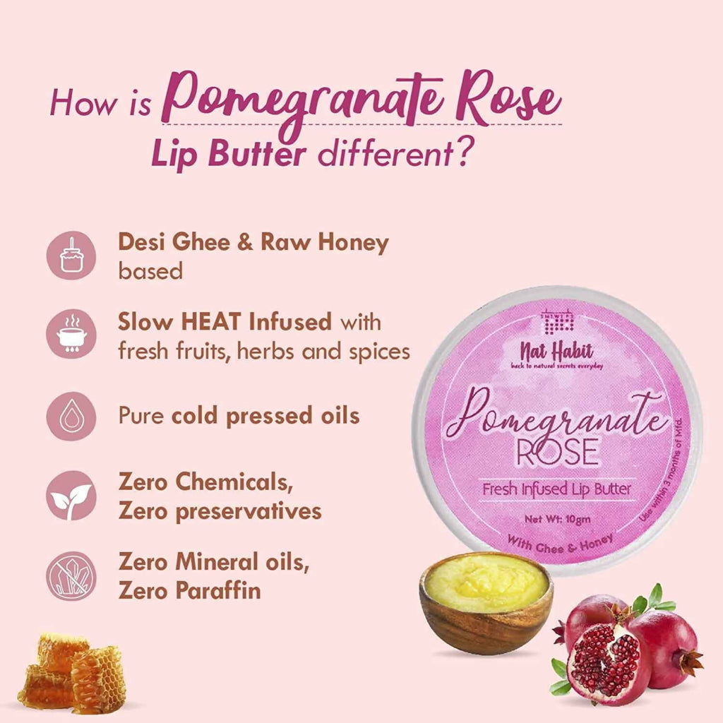Nat Habit Pomegranate Rose Lip Butter With Ghee And Honey | Grocsy