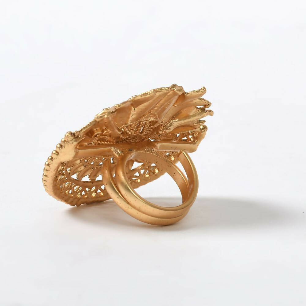 Mominos Fashion Joharkamal Gold-Polished Stone Studded Adjustable Finger Ring - Design 17 | Grocsy