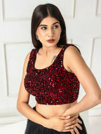 Amodini Designer Studio Women's Velvet Red Sleeveless Blouse | Grocsy