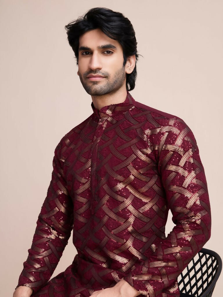 Vastranavya Traditional Festival Wear Pure Silk Thread & Sequence Embroidered Work Kurta | Grocsy