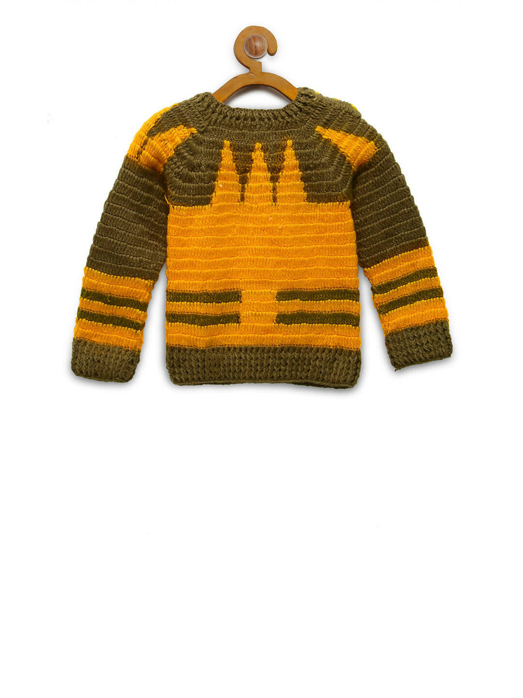 Chutput Kids Woollen Hand Knitted Lion Design Sweater - Yellow | Grocsy