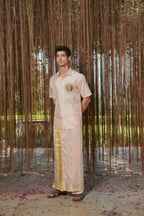 Light Pink Kanjivaram Machien Embroidered Pattu Set by Hilo Design | Grocsy