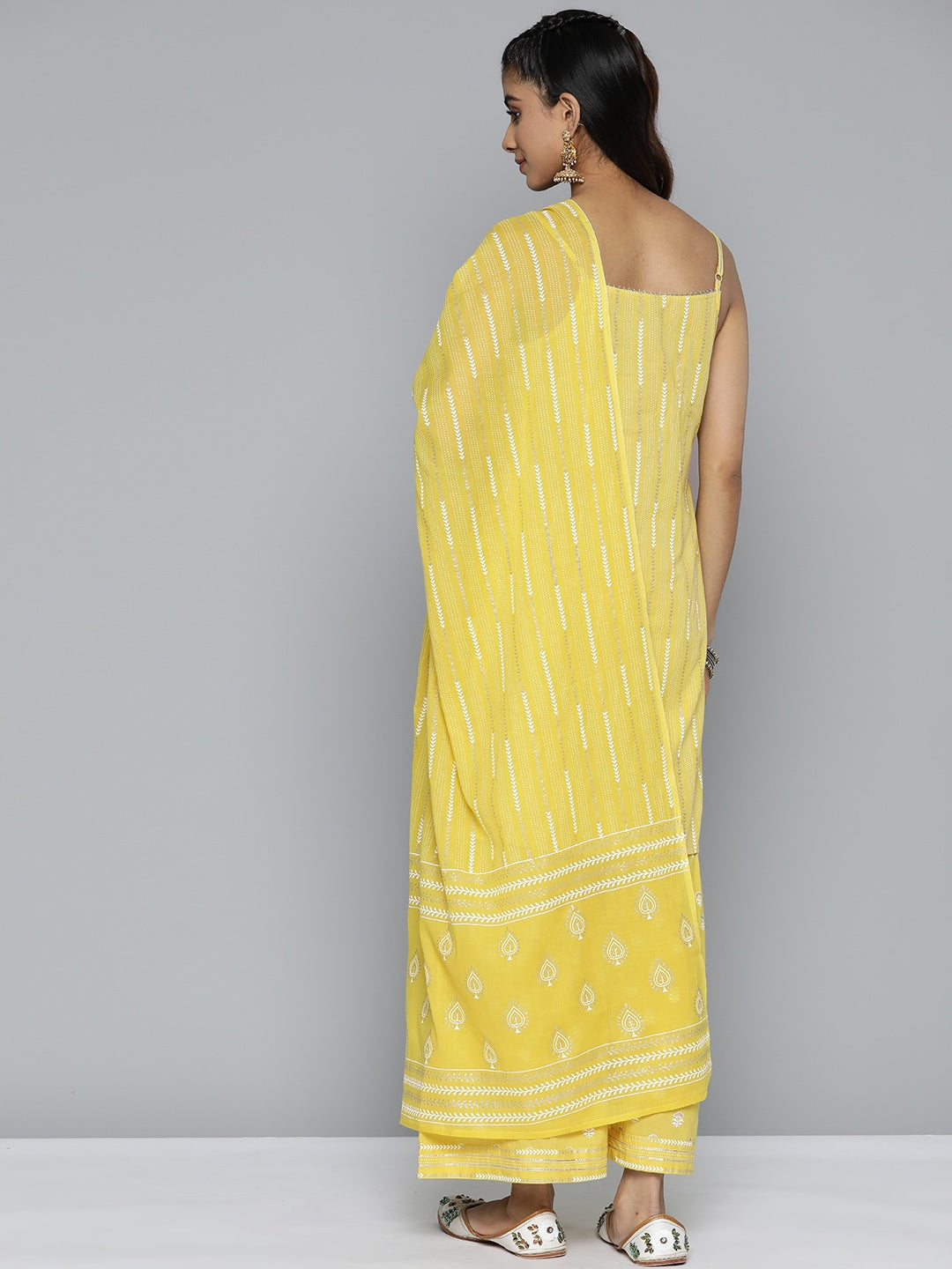 HERE&NOW Ethnic Motifs Printed Gotta Patti Pure Cotton Kurta with Sharara & Dupatta | Grocsy