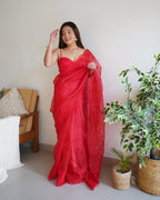 Vamsee Anushka Red Organza Saree | Grocsy