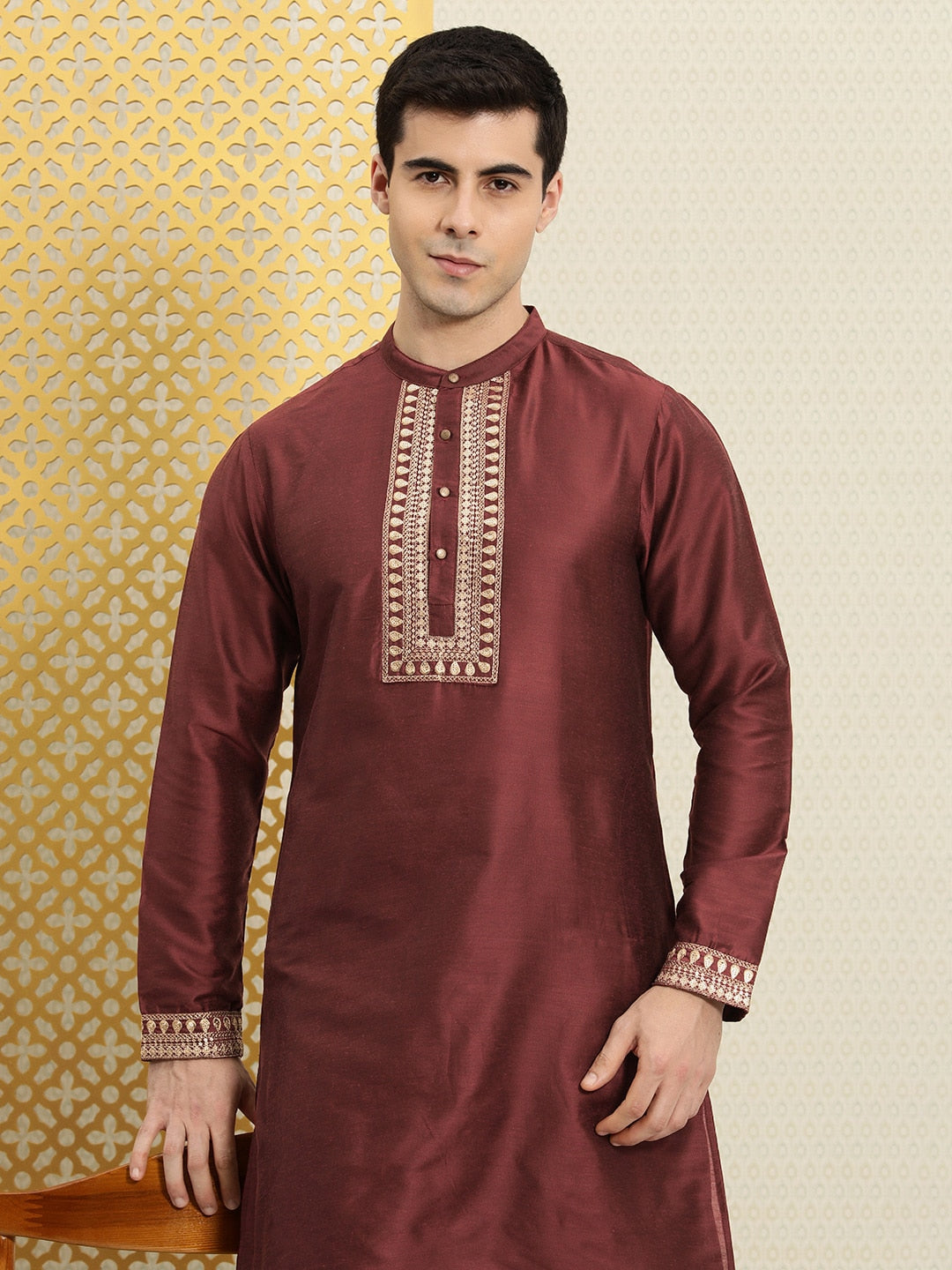 House of Pataudi Ethnic Motifs Embroidered Cotton Jashn Kurta | Grocsy