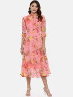 Souchii Woman Pink Floral Printed A-Line Dress | Grocsy