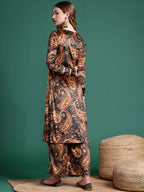 Sangria Velvet Finish Paisley Design Gotta Patti Kurta with Palazzos | Grocsy