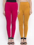 TAG 7 Women Pack Of 2 Mustard Yellow & Pink Solid Ankle-Length Leggings | Grocsy