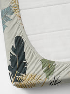 Florida Reeva Off White & Green Floral 180 TC Fitted King Bedsheet With 2 Pillow Covers | Grocsy