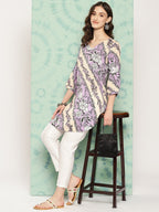Sangria Floral Printed Curved Hem Kurta | Grocsy