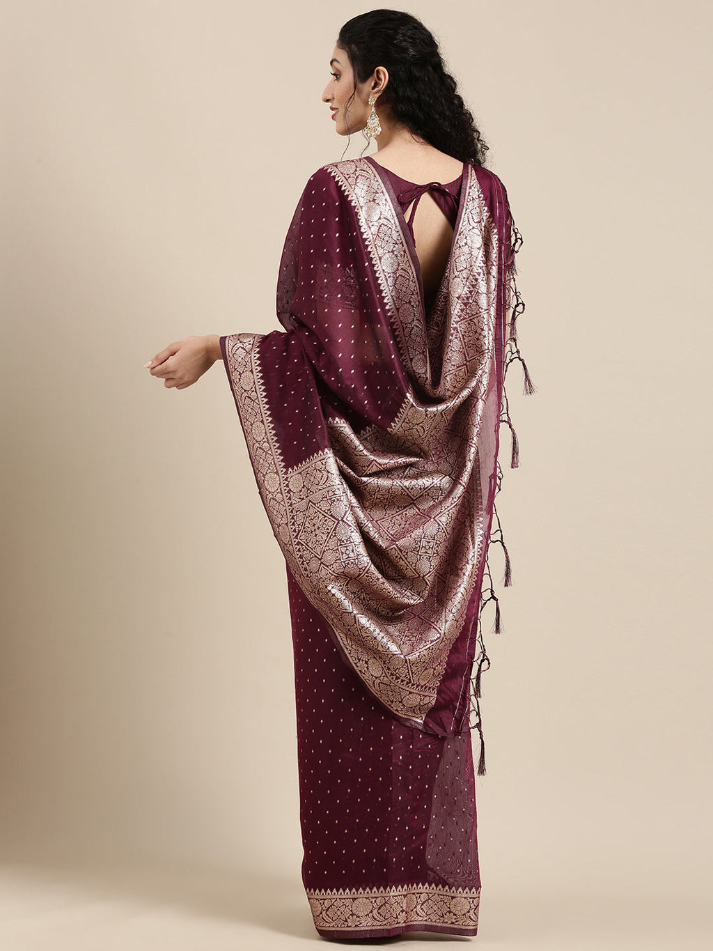 Saree Mall Maroon Woven Design Zari Silk Blend Banarasi Saree | Grocsy