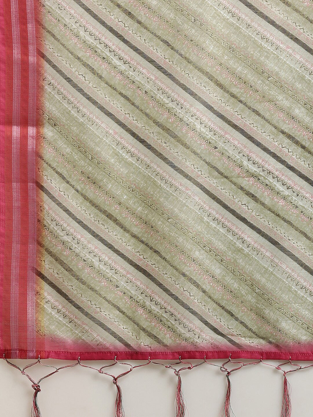 Saree Mall Olive Green & Pink Leheriya Linen Blend Saree | Grocsy