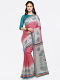 Saree Mall Pink & Grey Art Silk Printed Bhagalpuri Saree | Grocsy