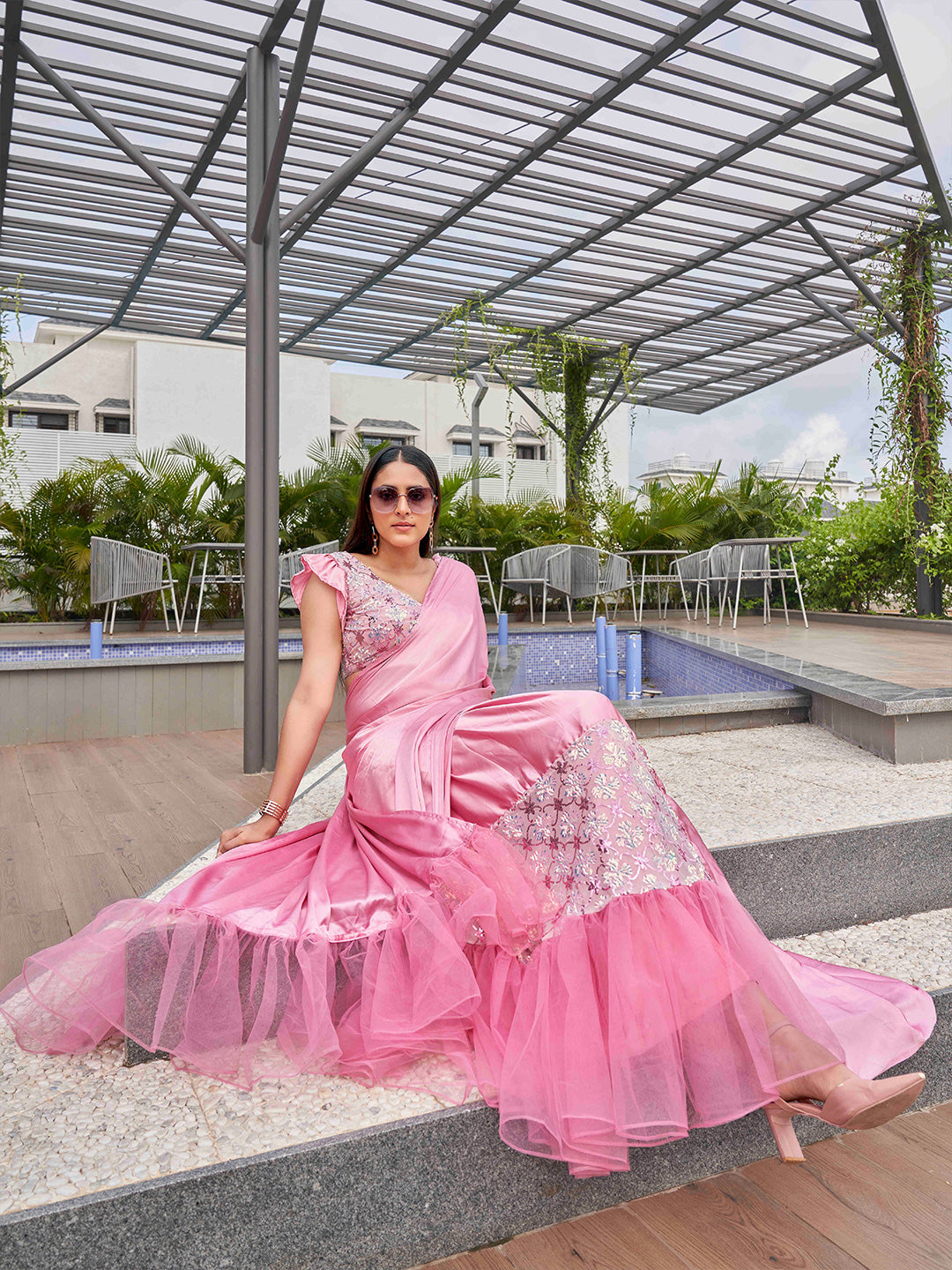Tikhi Imli Sequinned Satin Ready to Wear Saree | Grocsy