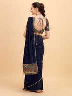 Sangria Navy Blue Solid Saree | Grocsy