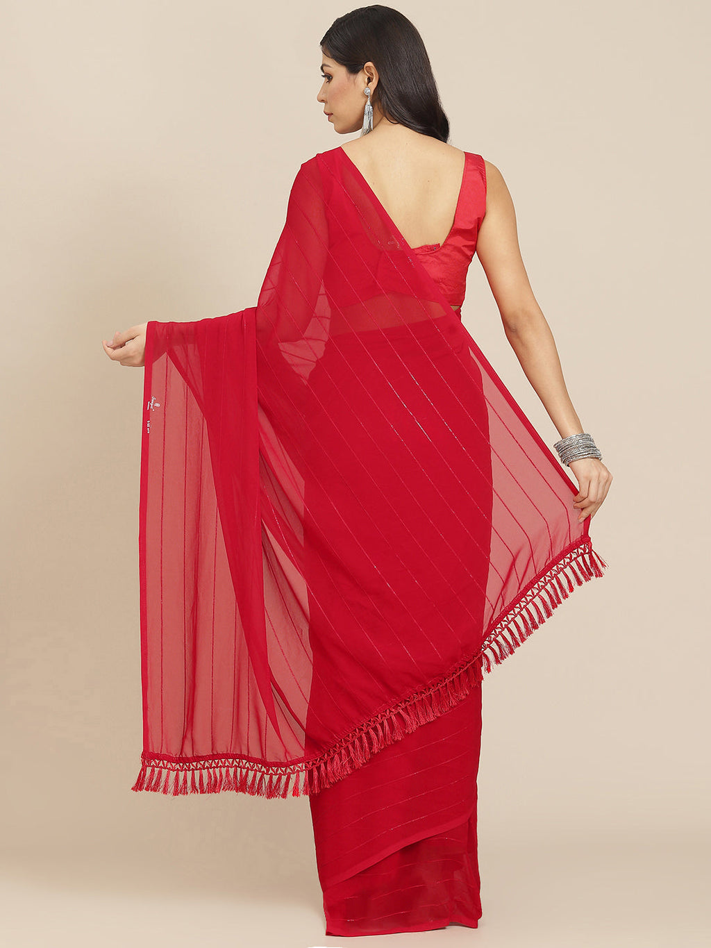 Tikhi Imli Red Striped Saree | Grocsy