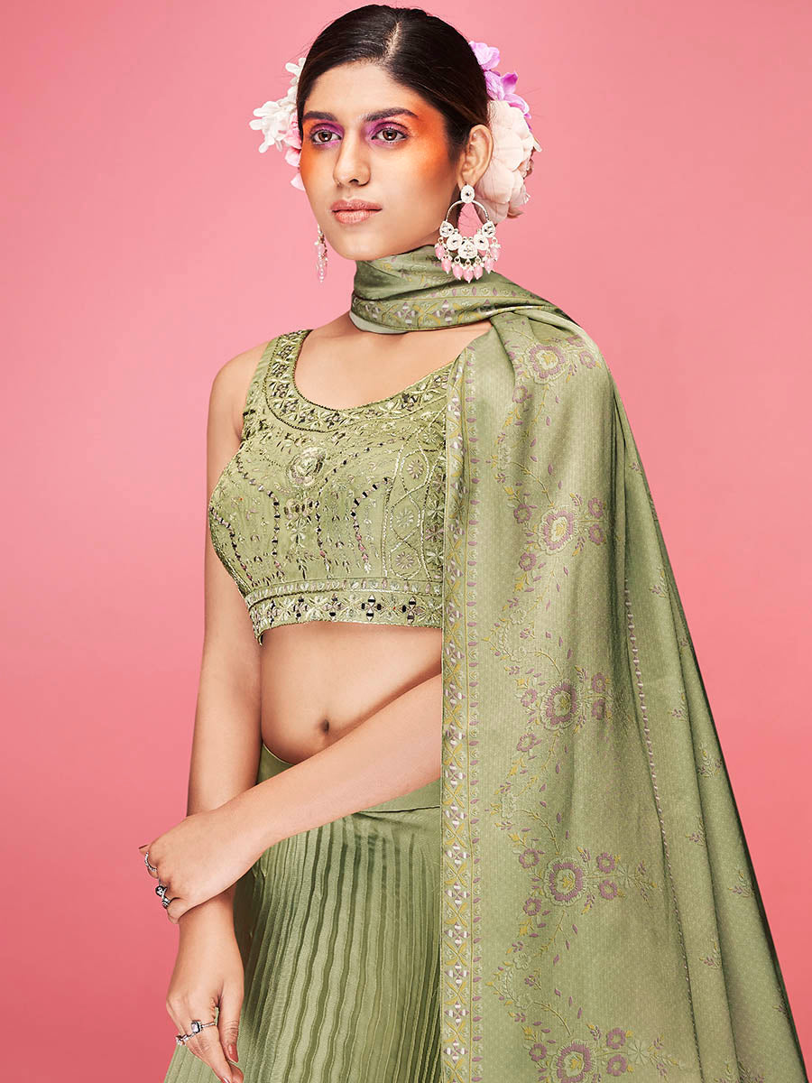 Myra Olive Art Silk Embroidered Designer | Grocsy