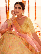 Myra Yellow Organza Embroidered Designer Lehenga | Grocsy