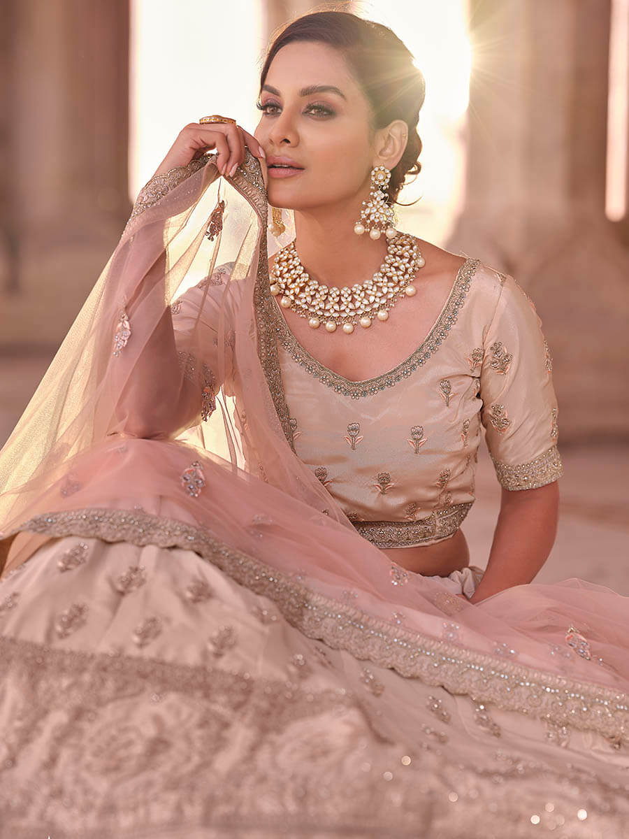 Myra Peach Embroidered Designer Lehenga Choli | Grocsy