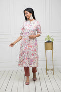 Myshka Women Cotton A-Line Round Neck Multi Floral Kurtas | Grocsy