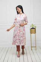 Myshka Women Cotton A-Line Round Neck Multi Floral Kurtas | Grocsy