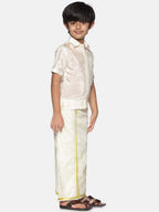 Sethukrishna Boys Cream-Coloured & Gold-Toned Shirt with Dhoti | Grocsy