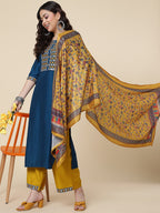HERE&NOW Ethnic Motifs Embroidered Mirror Work Jute Silk Kurta with Trousers & Dupatta | Grocsy