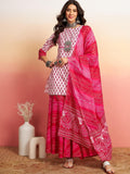 Sangria Floral Printed Pure Cotton Kurti With Sharara & Dupatta | Grocsy