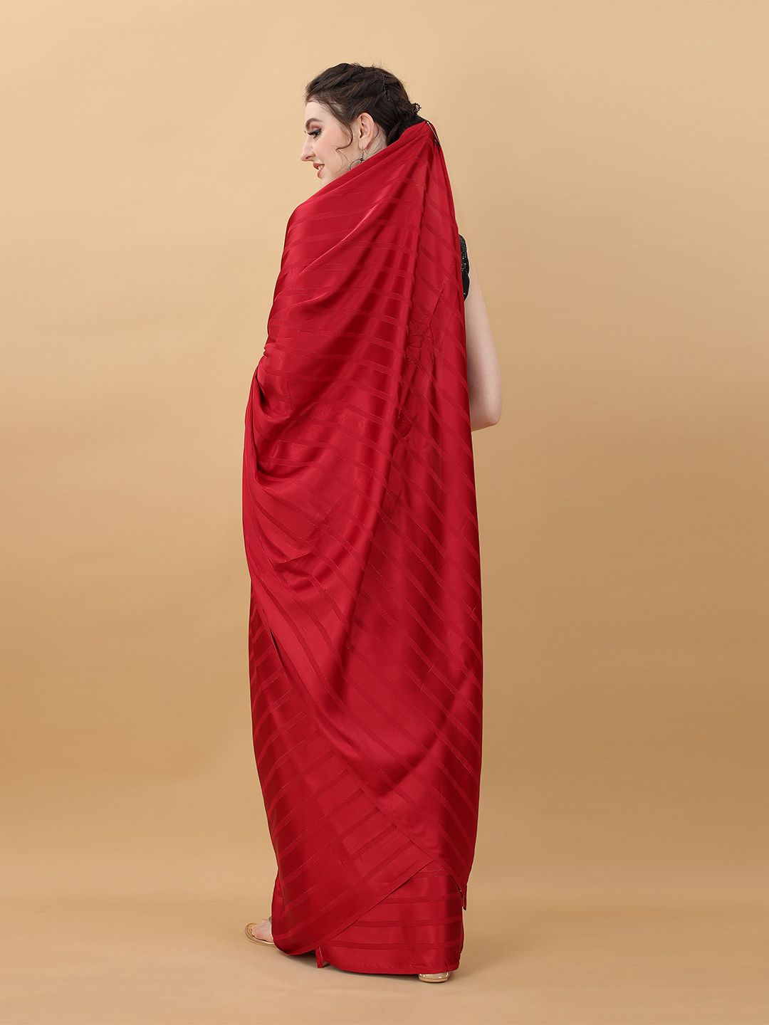 kasee Red & Black Striped Poly Georgette Saree | Grocsy