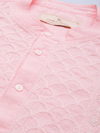 House of Pataudi Men Chikankari Yoke Design Pastels Pure Cotton Rozana Kurta | Grocsy
