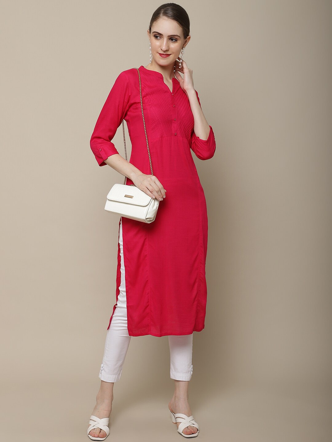 Sangria Women Pink Thread Work Straight Kurta | Grocsy