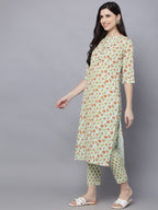 HERE&NOW Women Green Floral Printed Kurta with Trousers | Grocsy