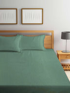 KLOTTHE Green Striped 210 TC Bedsheet with Pillow Covers | Grocsy