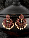 Shoshaa Magenta Gold-Polished Contemporary Drop Earrings | Grocsy