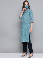 HERE&NOW Women Blue White Printed Straight Kurta | Grocsy