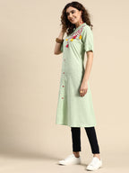 Sangria Women Floral Embroidered Pure Cotton Kurta | Grocsy