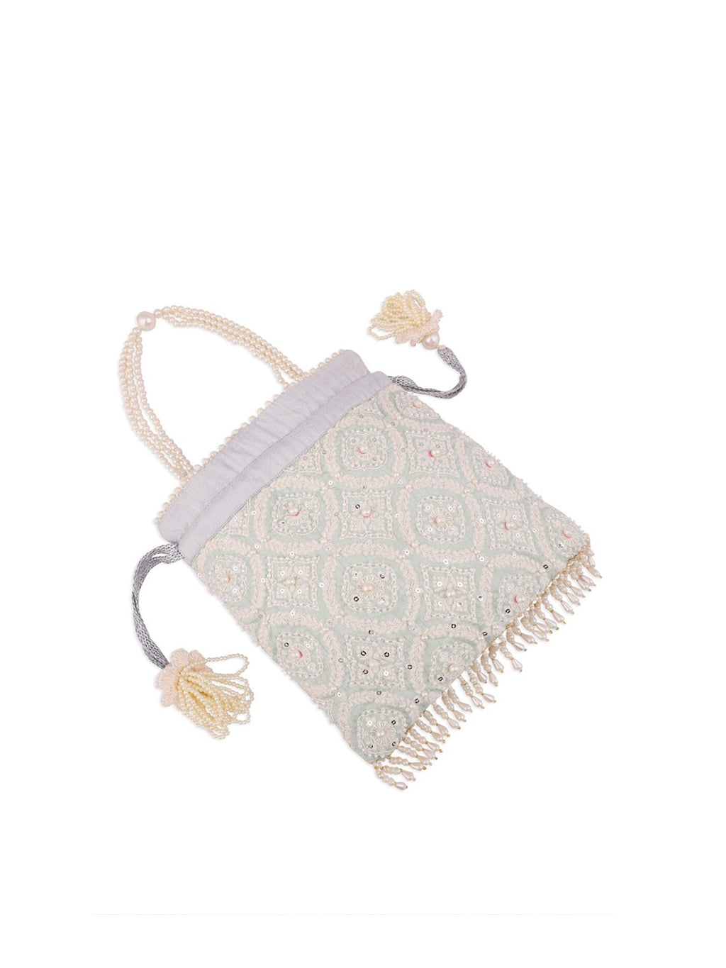 Masq Blue & Gold-Toned Embellished Embroidered Potli Clutch