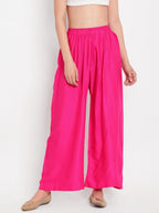 TAG 7 Women Pink & Beige Set of 2 Flared Ethnic Palazzos | Grocsy