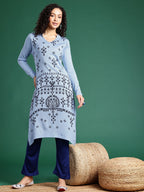 Sangria Geometric Printed Mandarin Collar Kurta | Grocsy