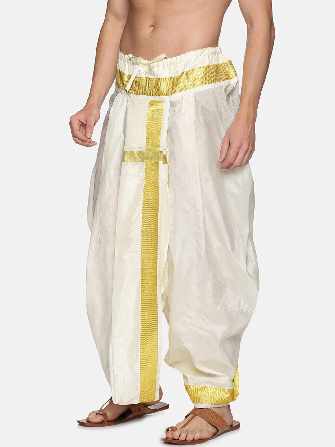Sethukrishna Men Cream-Coloured Solid Readymade Dhoti Pants | Grocsy
