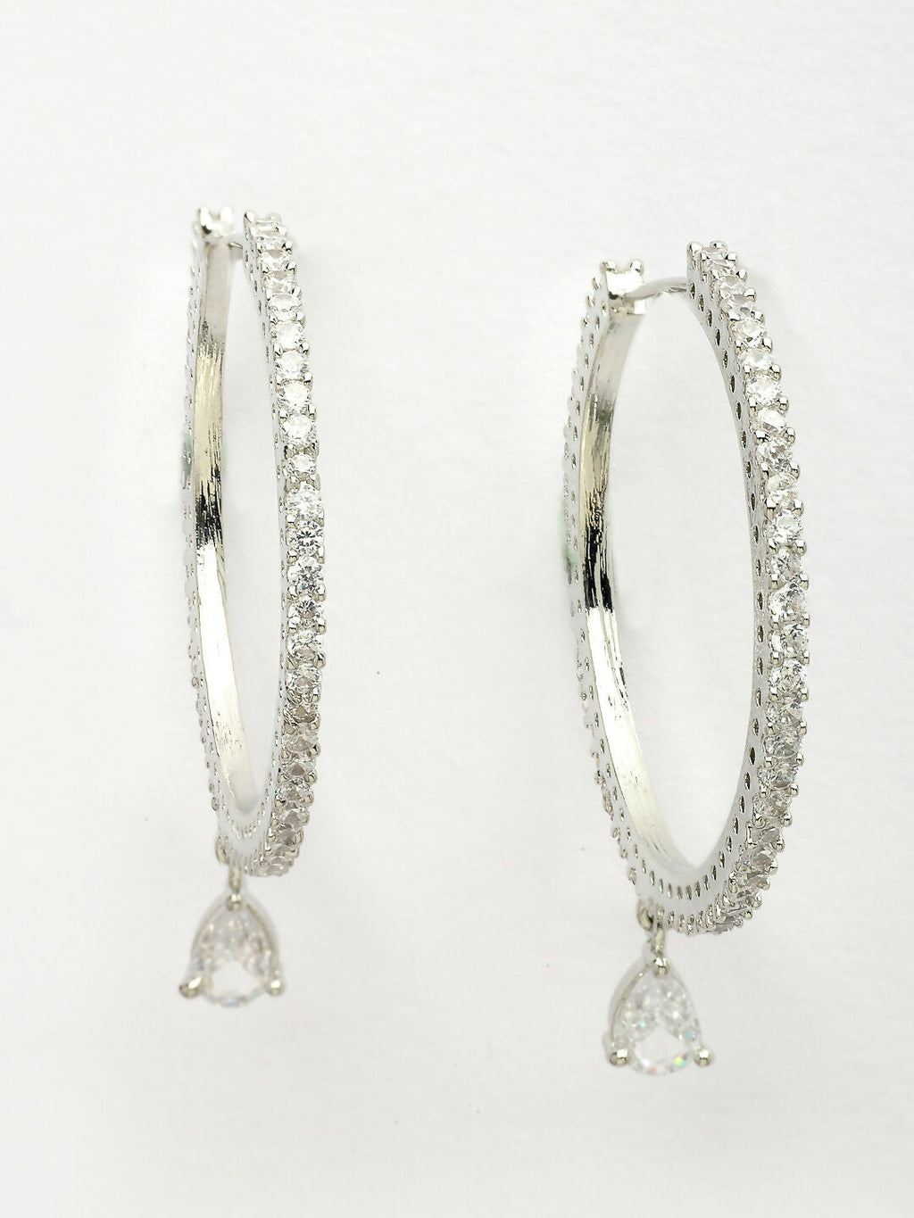 NVR Women's Silver-Toned AD-Studded Handcrafted Circular Hoop Earrings | Grocsy