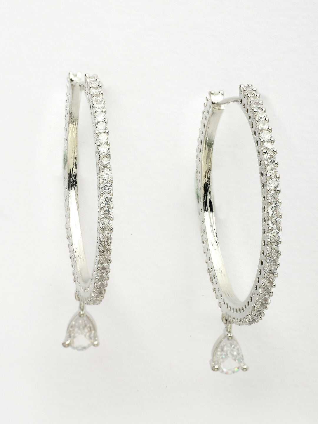 NVR Women's Silver-Toned AD-Studded Handcrafted Circular Hoop Earrings | Grocsy