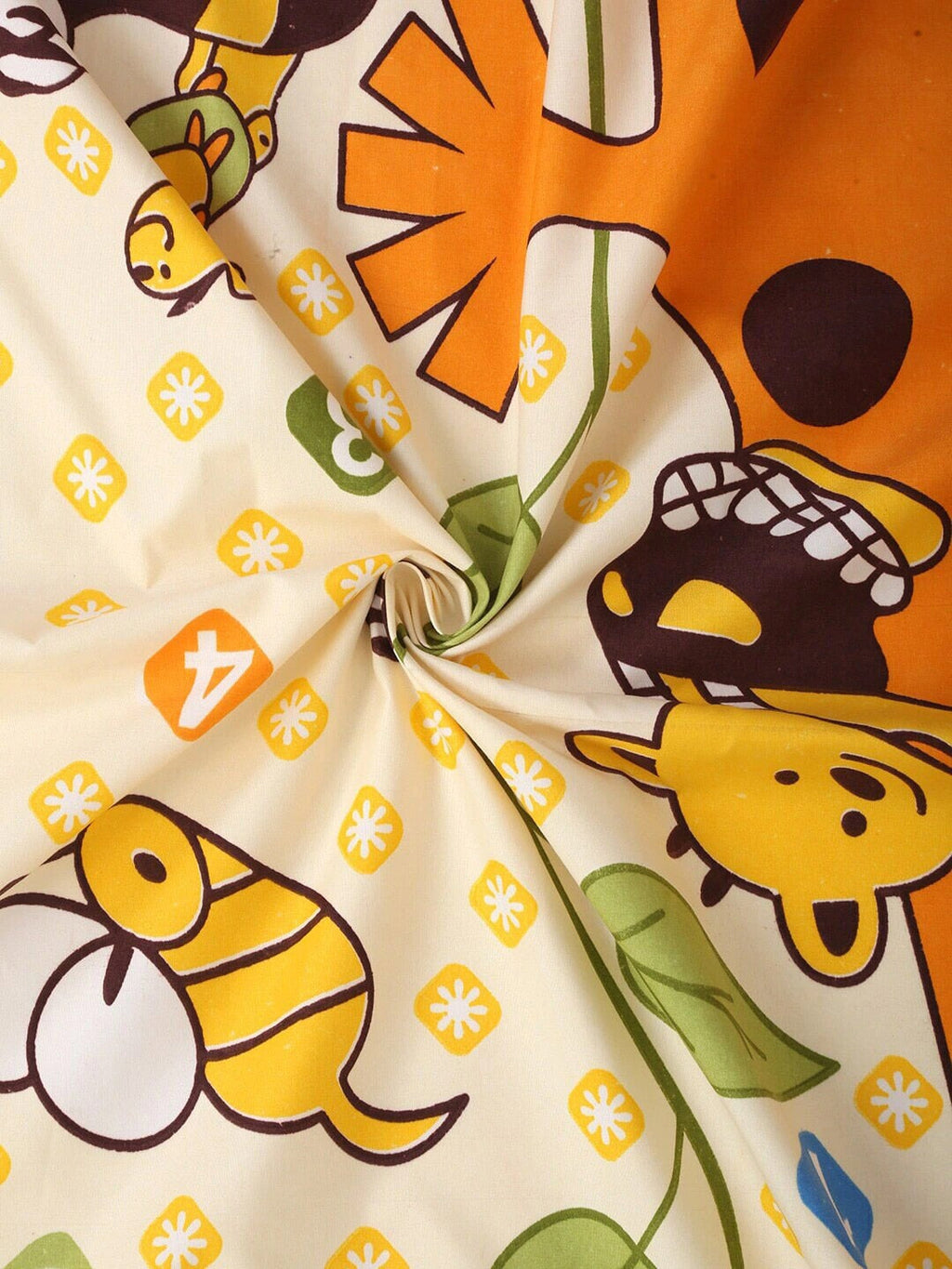 Home Sizzler Yellow & Orange Cartoon Characters 210 TC Single Bedsheet with 1 Pillow Covers | Grocsy