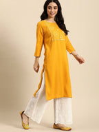 Sangria Women Ethnic Motifs Yoke Design Mirror Work Kurta | Grocsy